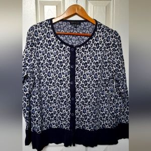 Blue leopard print cardigan size LG 100%cotton
